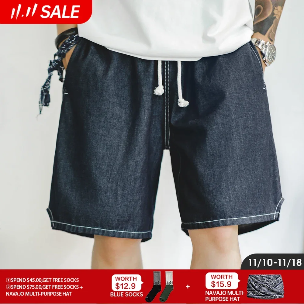 

Maden Summer Casual Ice Jeans Men Denim Shorts Cool Fit Loose Straight Leg Half Pants Men's Summer Shorts Pants