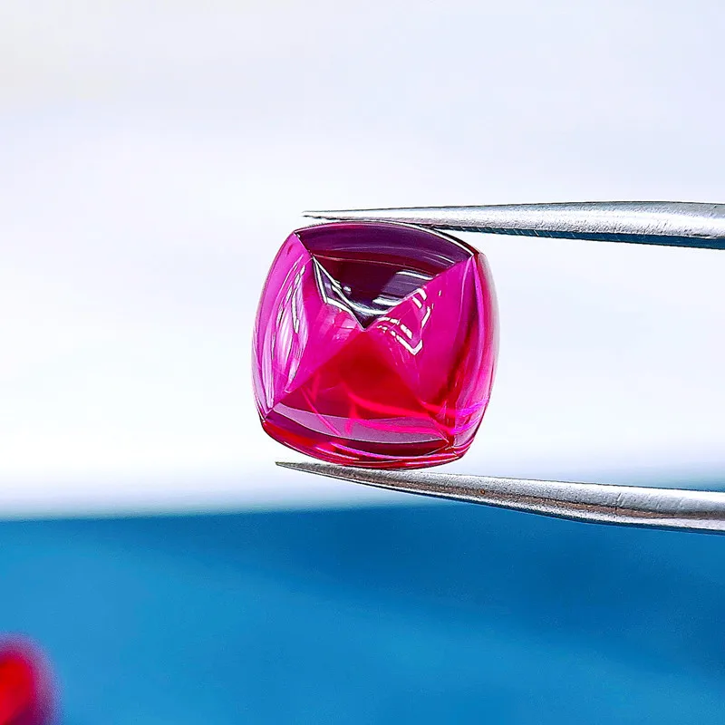 Lab Created Ruby Synthetic Corundum 5# Flat Bottom Sugar-loaf Cut Swiss Made Rough Available in12x12MM For Ring Jewelry Setting