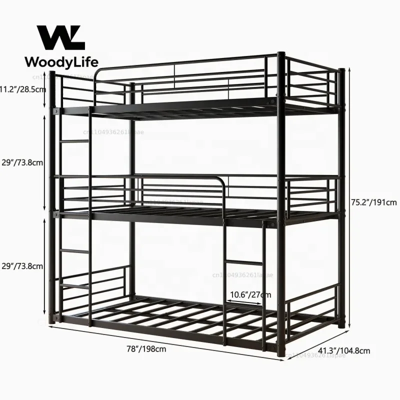 Double Size Metal Frame Triple Bunk Bed Boys Hotel School or Apartment Stock