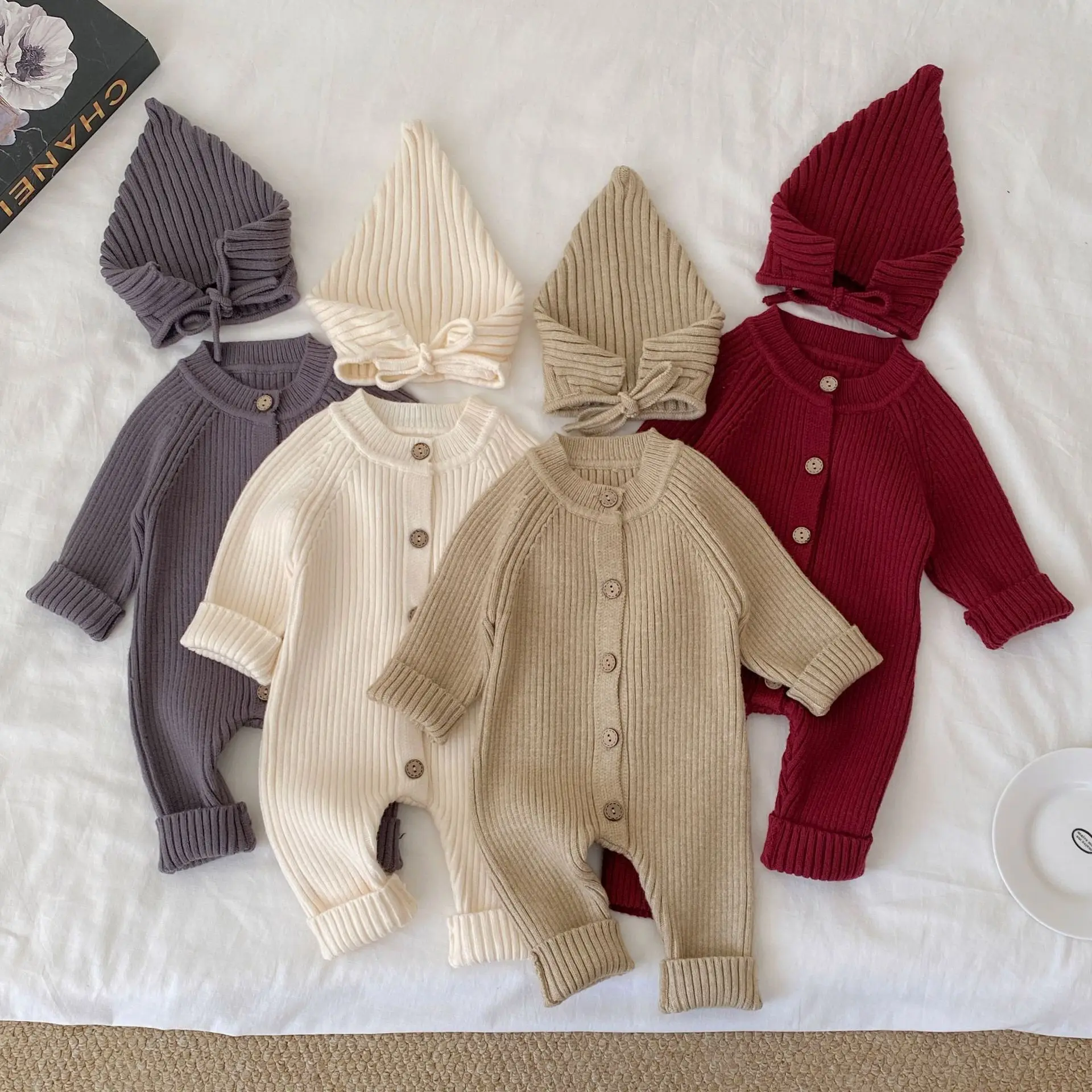 

2026 New Spring 0-24M Toddler Baby Girl Knitted Romper Long Sleeved Solid Color Korean Style Climbing Suit Baby Knitted Clothing