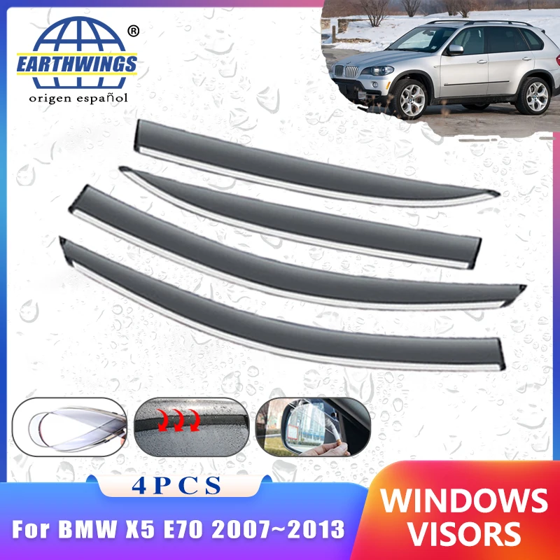 Wind Deflectors for BMW X5 II MK2 E70 2th 2gen 2007~2013 Accessories 4x Car Window Rain Eyebrow Guard Awning Trim 2018 2011 2012