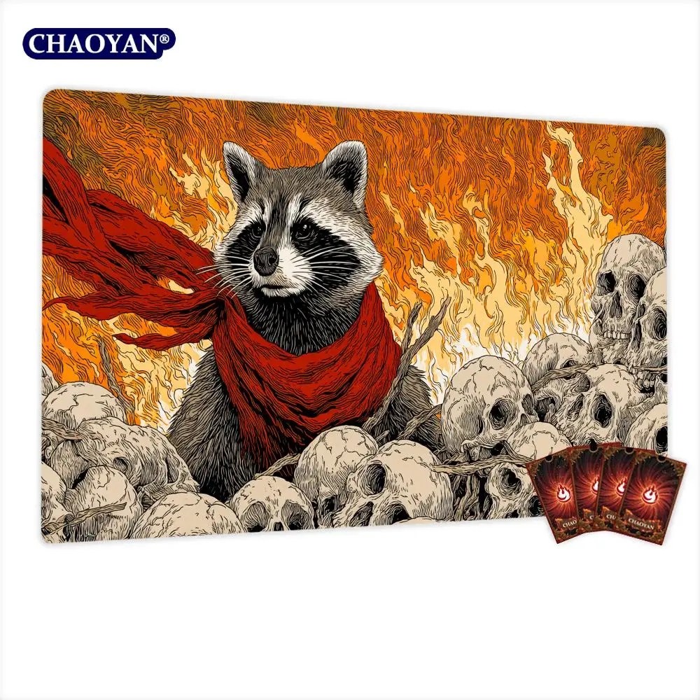 Red Scarf Raccoon TCG Playmat Magic Card Battle Mat Non-Slip Durable 35X60CM Commander playmat Board Game Mat for TCG Card Pad
