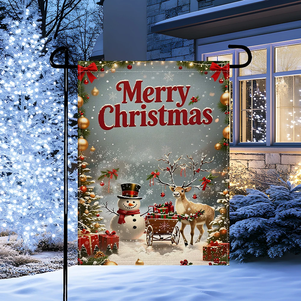 1 Pc Merry Christmas Garden Flag Double Sided Inch Merry Chrismas Snowman Reindeer Garden Flag Christmas Elk Snowman Winter Holi