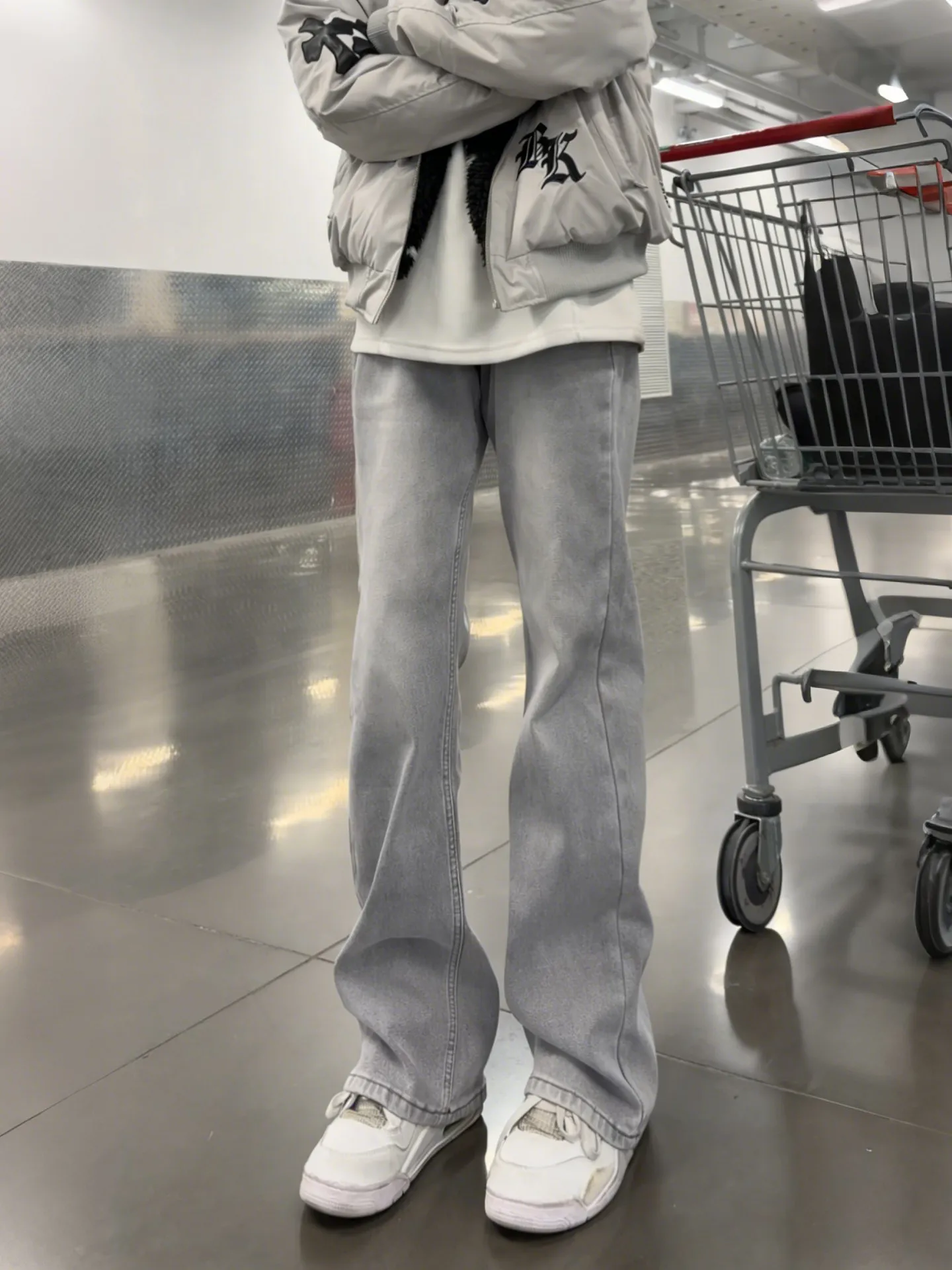

American Style Grey Knife Jeans Men's Spring Autumn Slimming Leg Lengthening Pants High Waist Flared Straight Leg Jeans