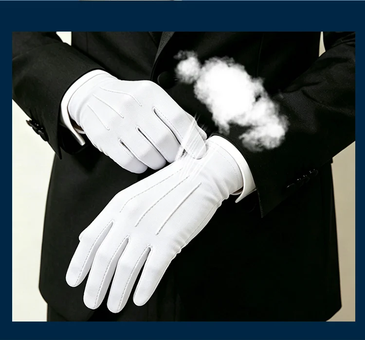 Sommerliche weiße Spandex-Handschuhe mit drei Fasern für Damen und Herren, kurz und dünn, atmungsaktiv, für Zeremonien, Kommando, Moderation, Fahren – Detail 2