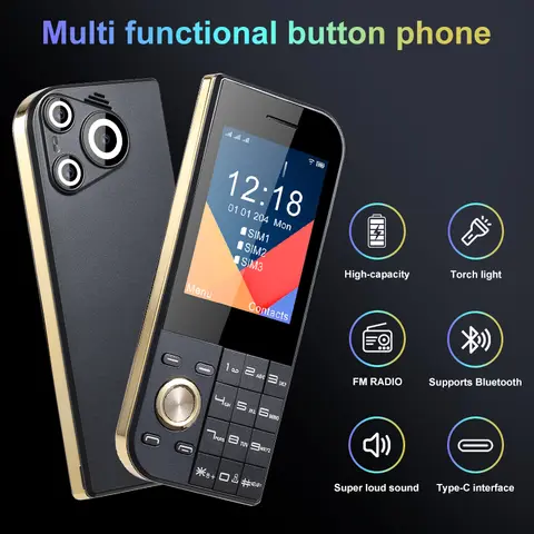 Ultra Slim Mini Size Cute Pocket Mobile Phone Big Screen Triple SIM SOS Call Speed Dial Large Button New Disign Elderly Phone