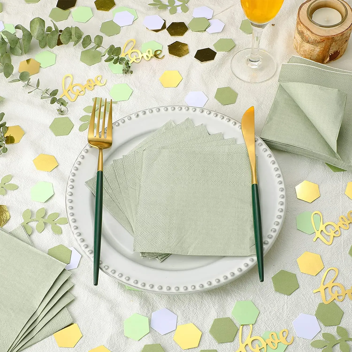 Sage Green Paper Cocktail Napkins Disposable 3 Ply Beverage Embossed Wedding Soft for Birthday Dinner Party Bridal Shower