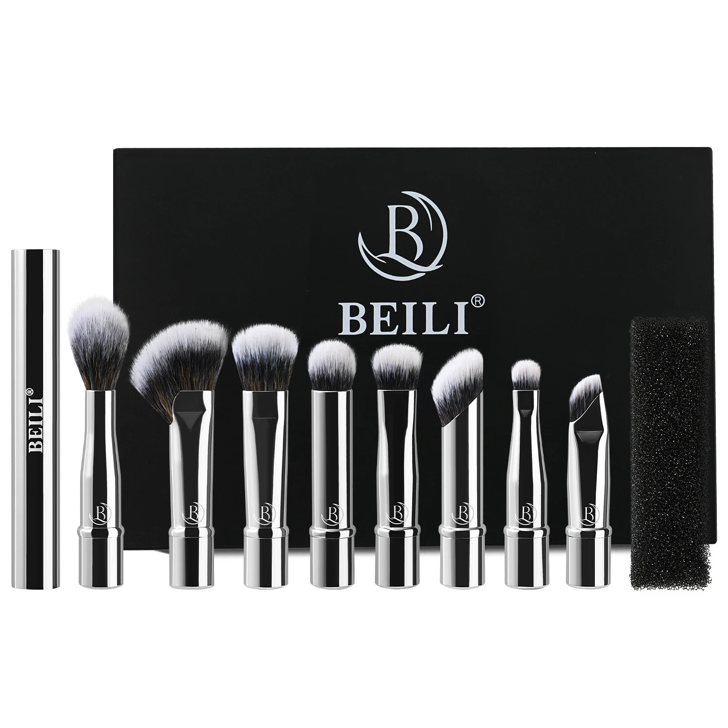 BEILI 8pcs Metal Eye Brushes Portable Box Pack Cosmetic Brush Set Travelling Set