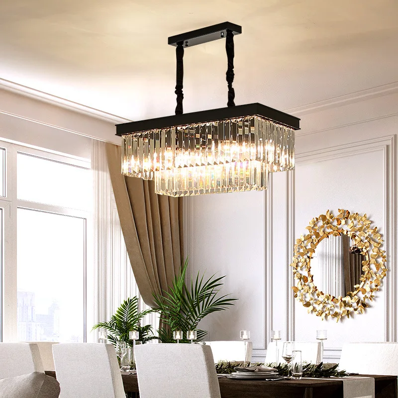 Modern Rectangle Crystal Pendant Lamp Indoor Golden Black Decor Hanging Light Parlor Bedroom Kitchen High-end Main Droplight New