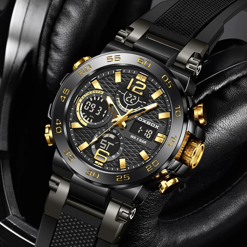 New LIGE Military Watches for Men Luxury Sport Chronograph Alarm WristWatch ​Waterproof Quartz Big Clock Digital Male Watch