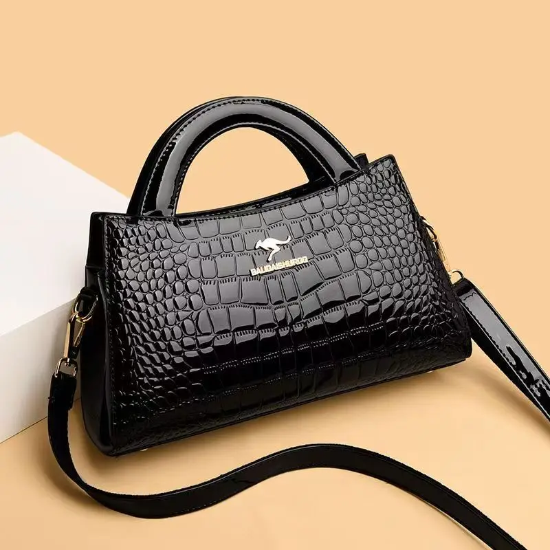 

Brand Crocodile Pattern Crossbody Bag Luxury Patent Leather Highend Leather Shoulder Handbag Retro Solidcolor Classic Square Bag