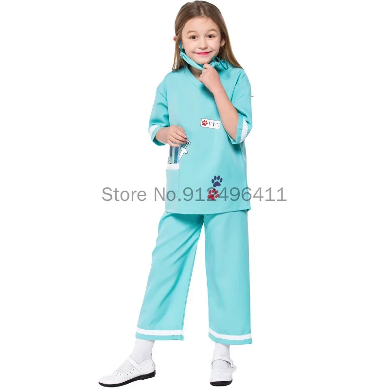 2024 Halloween Children\'s Day Veterinary Doctor Nurse Surgeon Professional Costume Child Kid Purim Nurse Cosplay Fancy Dress