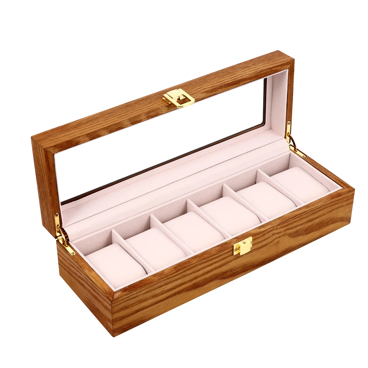 1Pcs Watch Storage Box Vintage Wooden 6 Slots Removable Pillows Watch Display Case Organizer for Rings Small Accessories