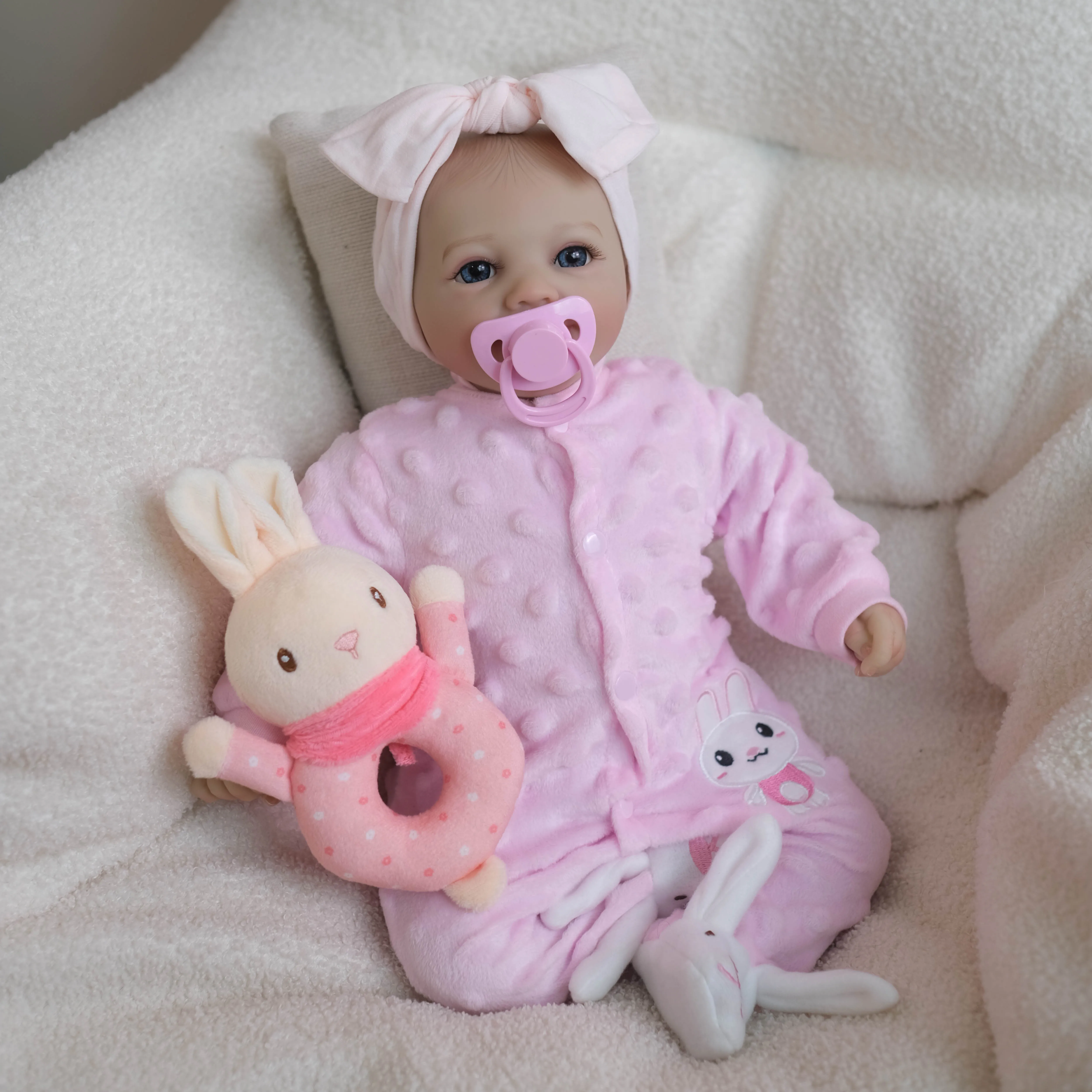 NPK 19''Handmade Smiling Baby 3D Skin Multiple Layers Painting Soft Touch Newborn Baby Dolls  Lifelike Gift for Children