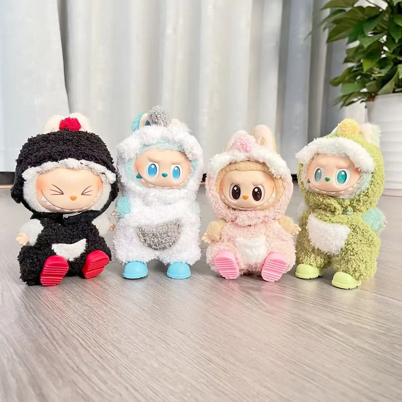 

Clothes For Labubu Cozy Cloud Velvet Onesie Set For 1st-3rd Gen 15 /17cm Dolls Vivid Animal Dinosaur Dress Up Outfits
