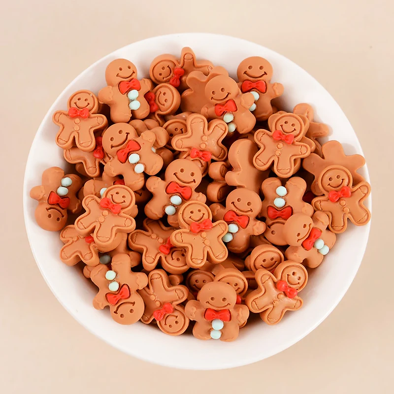 10/20pcs Cartoon Christmas Gingerbread Man Resin Flatback Cabochon Cute Christmas Figurines Scrapbooking DIY Jewelry Accessories