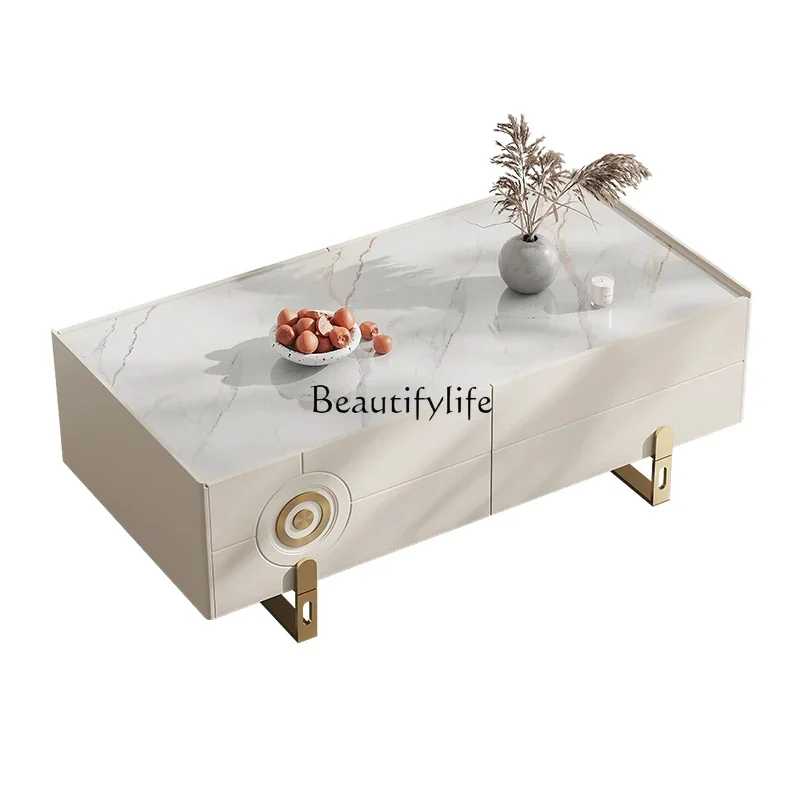 

x4 Italian minimalist coffee table modern light luxury living room solid wood cream wind rectangular rock slab
