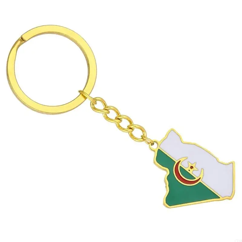  Algeria Border Line Map Flag Keychain Stainless steel Charm Pendant Keyring Remembrances Jewelry Support Algeria Gift
