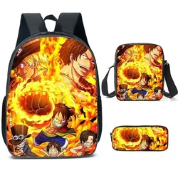 New 3 Piece Set Luffy School Bag Student Fashion Large Capacity Casual Backpack Boys Girls Anime Cartoon School Bag Mochila