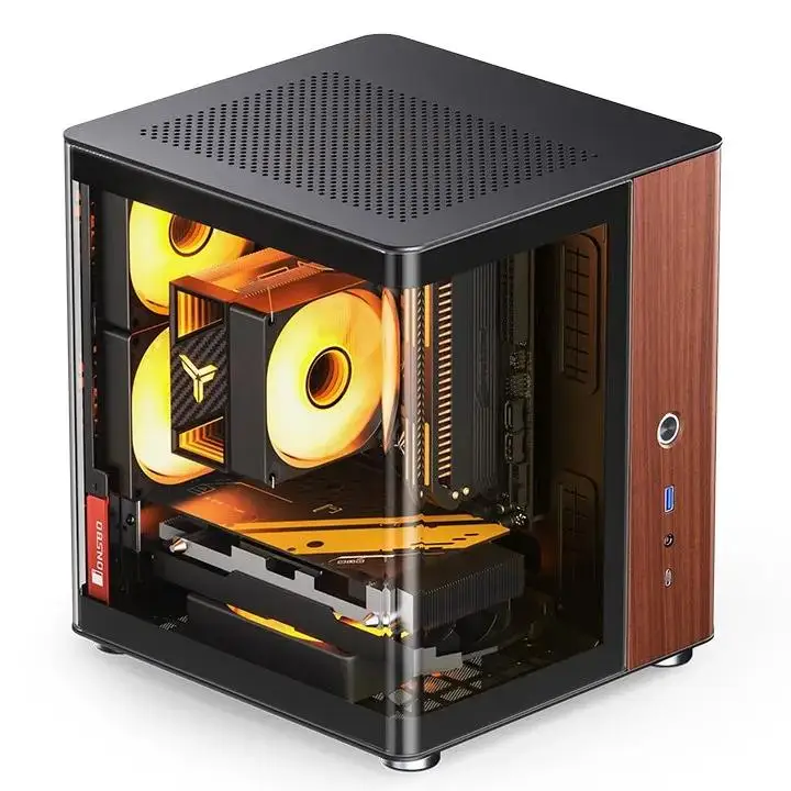 Good Quality JONSBO TK-0 Black ITX Computer CASE with Bent Glass and Walnut Veneer Hyperboloid Glass Design Desktop PC Case view 2