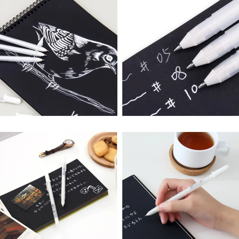 Sakura Gelly Roll Gel Pen, Cor Branca, Black Cardboard Art Painting, Linha Canetas, High Light Mark Pen, 0.5mm, 0.8mm, 1.0mm