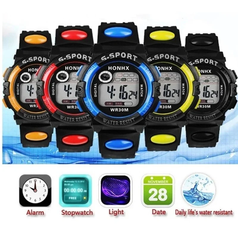 Kids Luminous Watches LED Night Light Flash Digital Waterproof Alarm for Boys Girls Wristwatch Quartz Watch Children's Clock