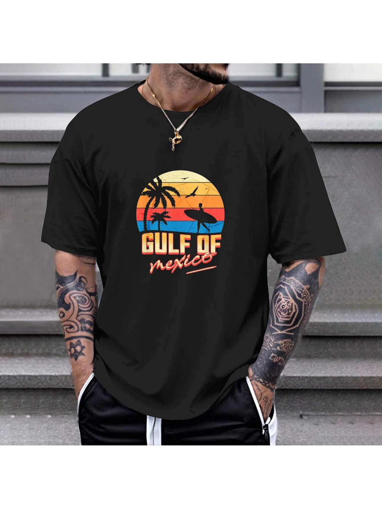 

Vintage Gulf of Mexico T-Shirt - 180gsm Cotton, Beach Map/Sea Life Outdoor Tee
