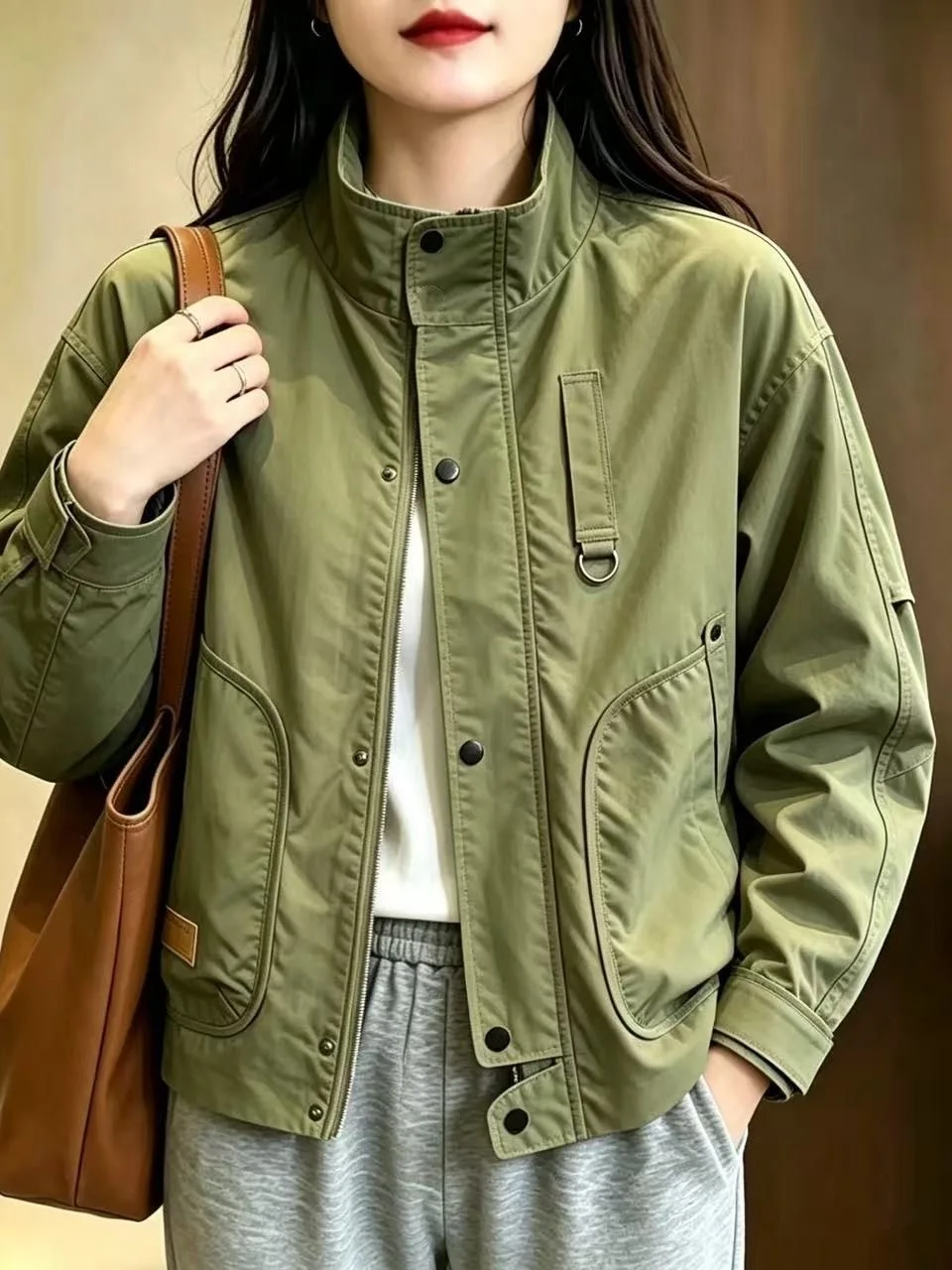 Casual Stand Collar Jacket Workwear Outerwear for Men Slim Fit Spring Autumn Style Durable Polyester Fabric Youth Fashion