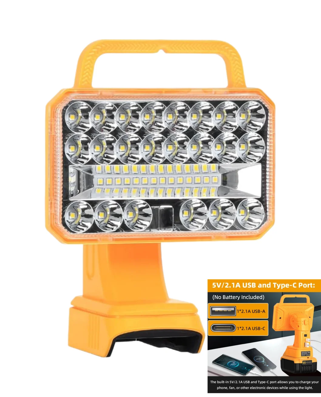 2000LM LED Work Light for Dewalt 20V Max, 18W, USB&Type-C Port, for Emergencies, Camping, Outdoor, Indoor (Battery Not Included)