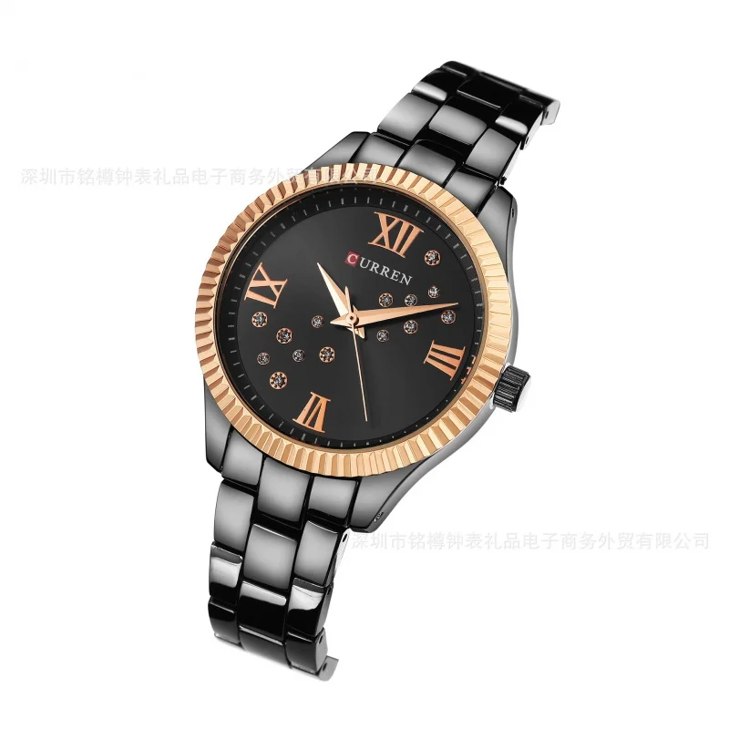 Curren-reloj con correa de acero para mujer, cronógrafo de cuarzo, resistente al agua, informal, a la moda, 9009