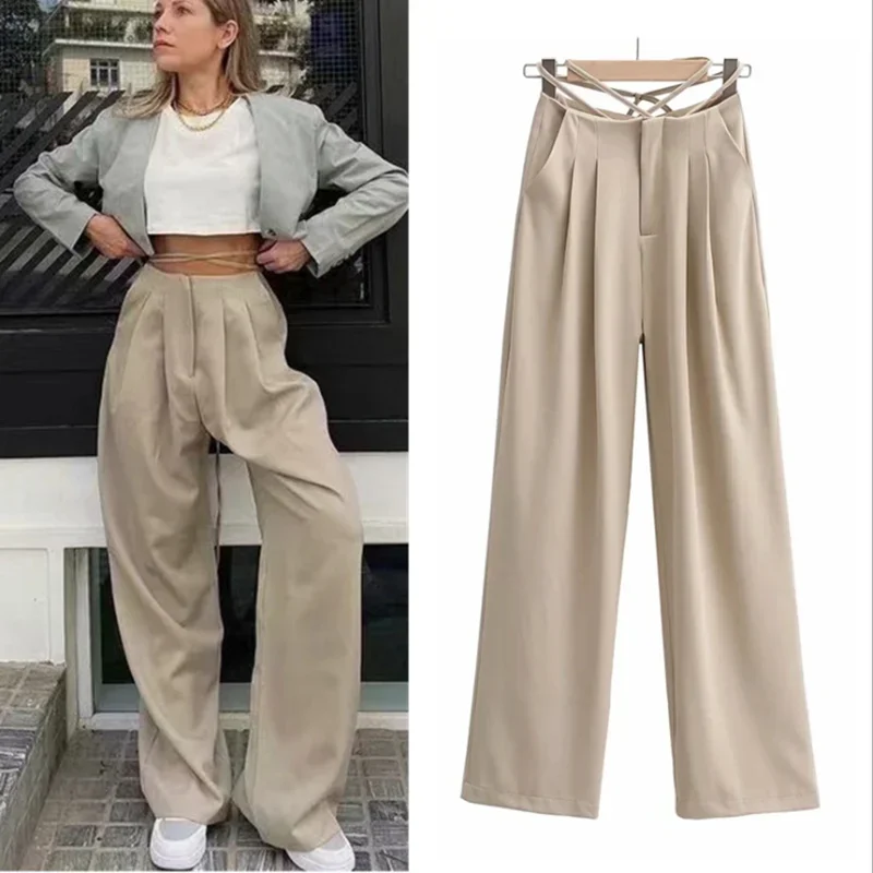 

Women's High Waist Straight Leg Pants Chic Office Casual Elegance Loose Fit Trousers for Ladies
