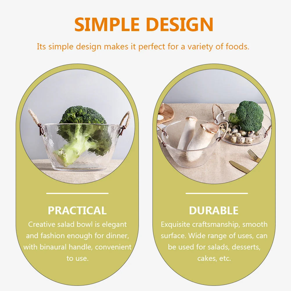 

Glass Binaural Handle Salad Bowl Elegant Transparent Dessert Serving Bowl for Bars Restaurants Weddings Family Gatherings