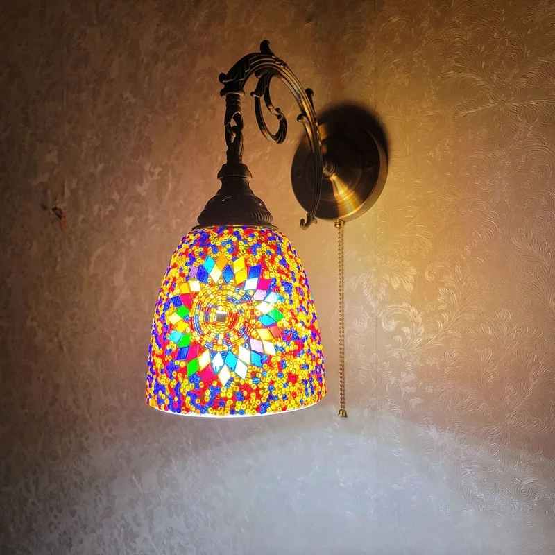 ADEA Ethnic grid retro nostalgic romantic handmade TV Wall balcony aisle corridor cafe charging electricity wall lamp