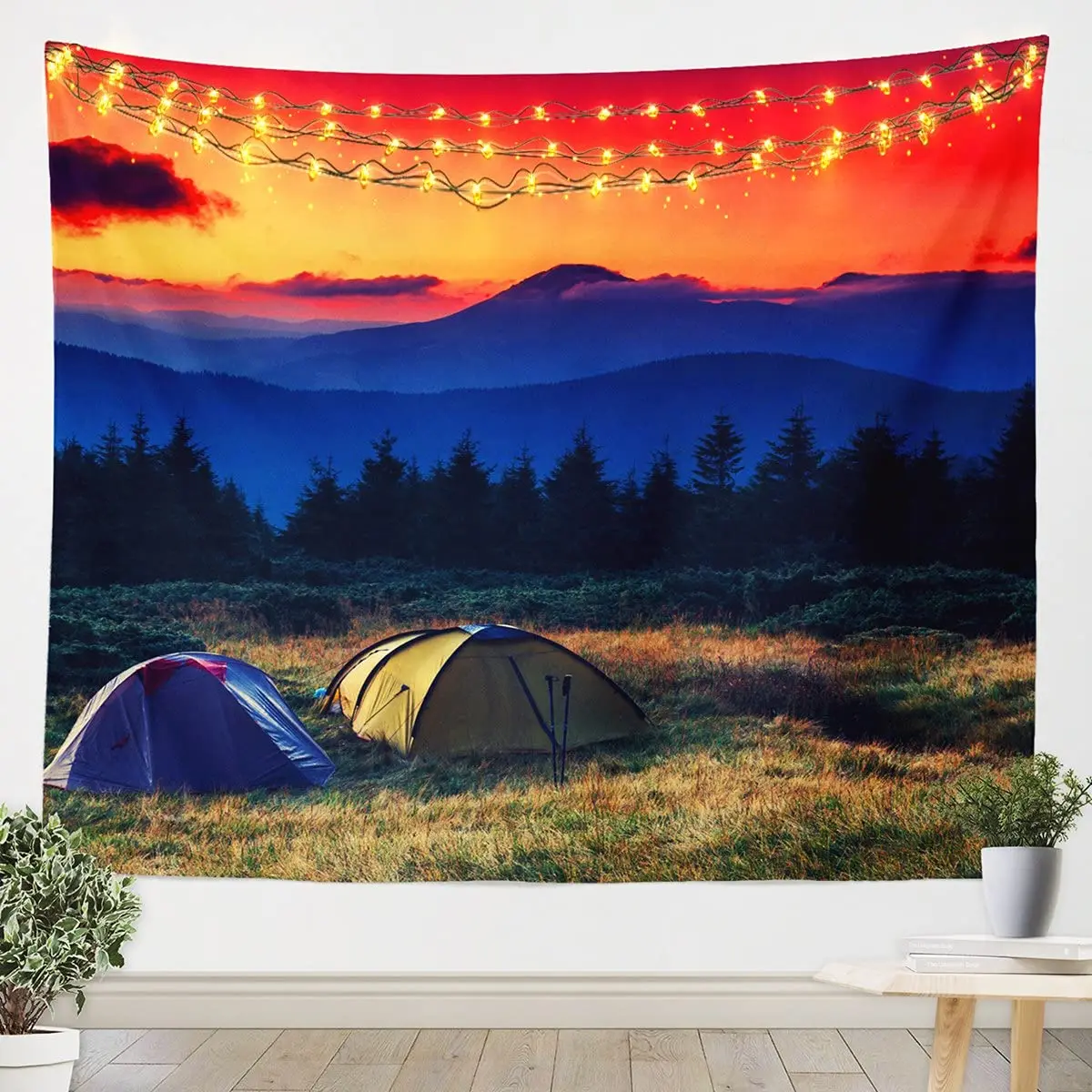 Mountain Tapestry Colorful Sunset Reflection Tapestry Nature Meadow Tapestry Wall Hanging for Bedroom Living Room Dorm Decor