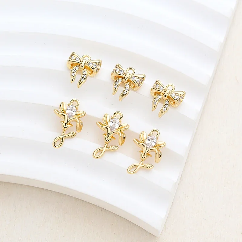 

Copper-clad Gold Zircon Inlaid Bow Pendant DIY Fashion Jewelry Making Necklace, Bracelet, Clothing Accessories Materials