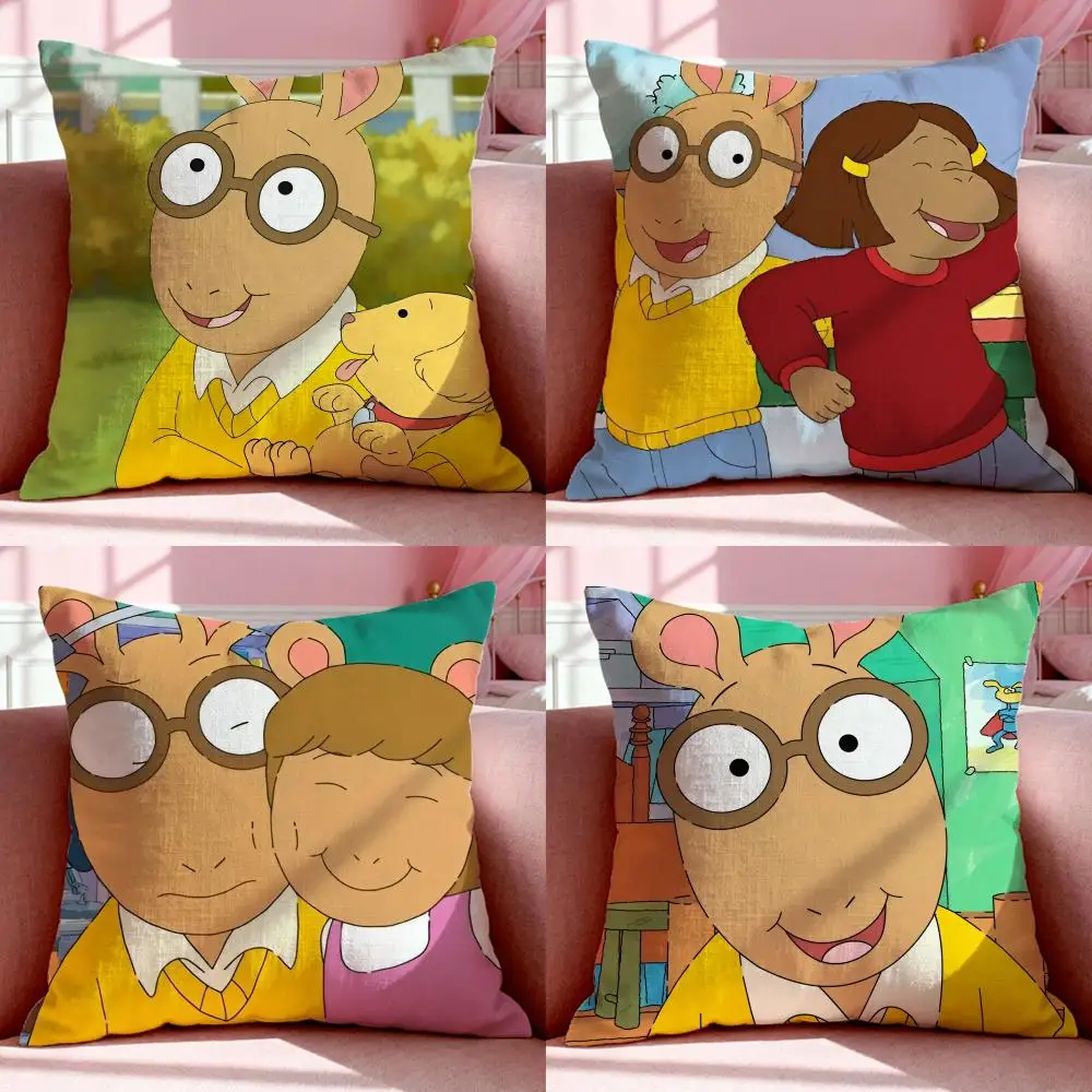 Kids Cartoon A-ArthurS Cushion Cover Short Plush Breathable Pillowcase Odorless Invisible Zipper Washable Removable
