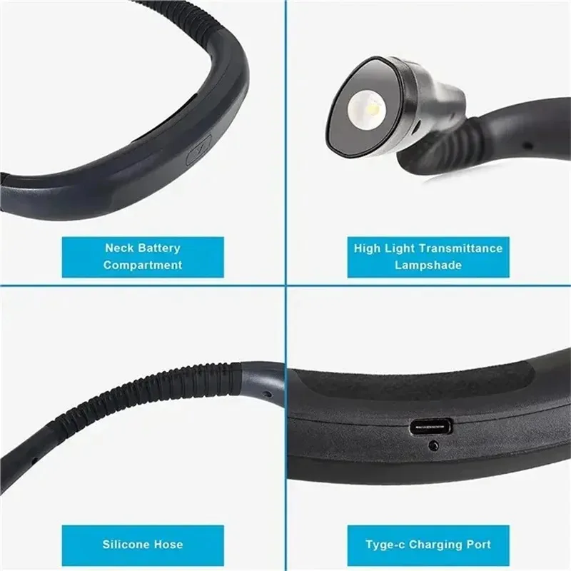 LED Neck Book Light USB Charging Eye Protection Reading Lamp Three Color Adjustable Durable for Bed Study Outdoor Home