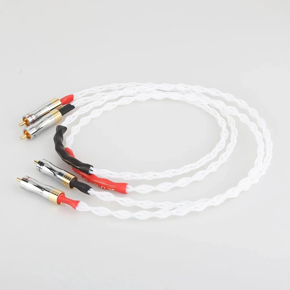 

High Quality 4N Pure solid Silver Braid Silver Plated RCA Hifi Audio Cable 1M RCA Interconnect Cable