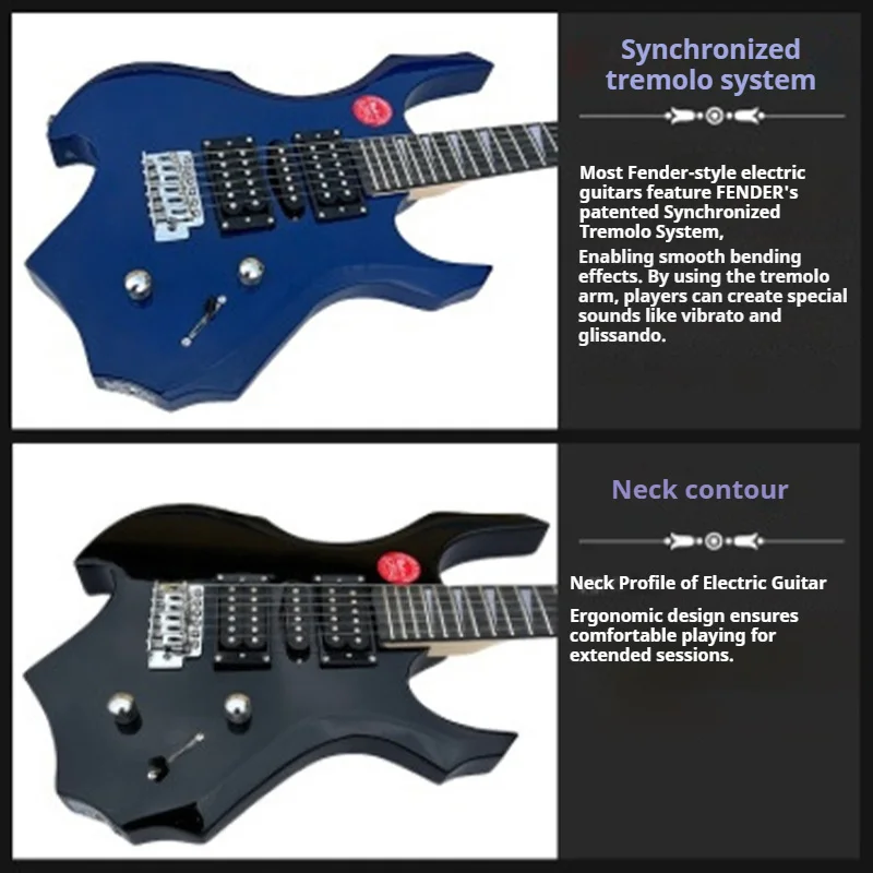 سلسلة جيتار كهربائي على شكل لهب 24 فريتس خشب الورد خشب القيقب نمط روك مزدوج كوتاواي خفيف الوزن للبالغين نغمة متعددة الاستخدامات #6