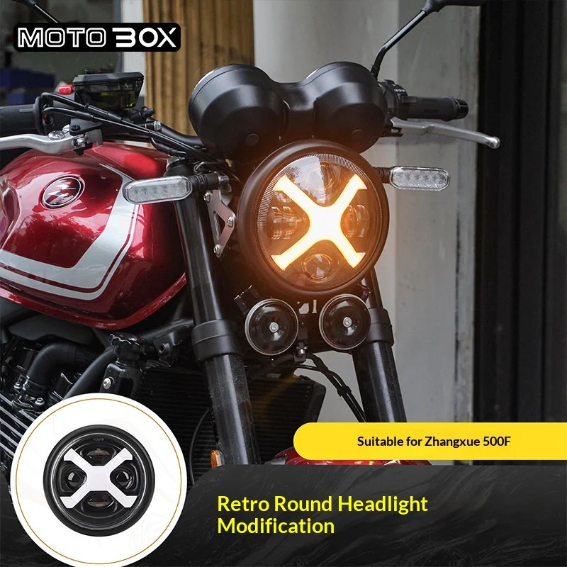 【Premium】For ZXMOTO 500F motorcycle modifications – retro round headlight assemblies with high-brightness LED headlights and oth