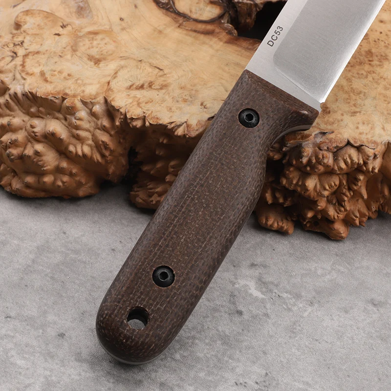 スチールとリネンのハンドルが付いた固定ナイフ,dc53,シャープでポータブルなツール,アウトドアキャンプのサバイバル,家庭の切断,サバイバル