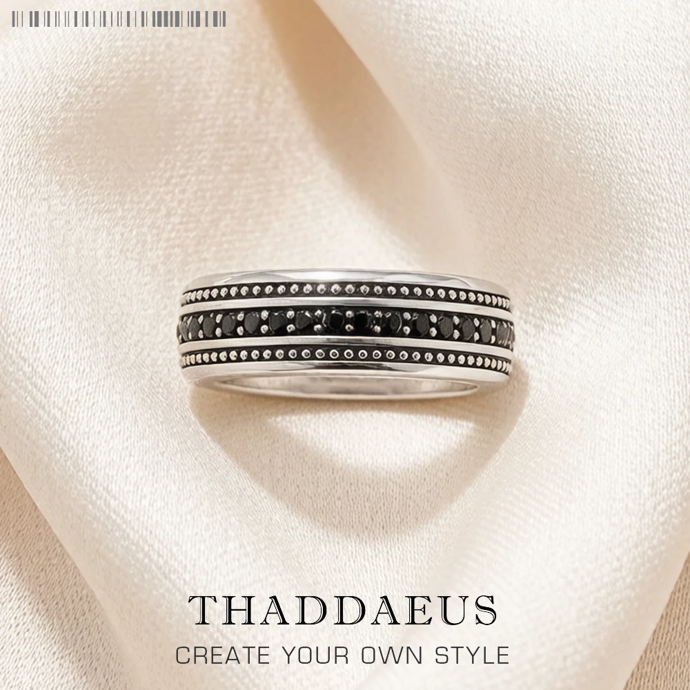 Schwarzer CZ Lane Ring, Vintage-Schmuck im europäischen Stil, edler Schmuck, Geschenk für Männer und Frauen aus 925er Sterlingsilber