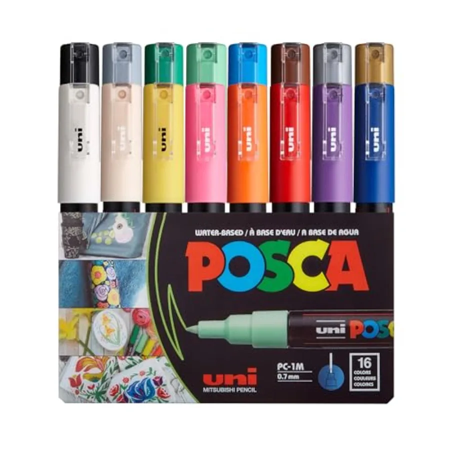 

uni PC-1M Water-Based Paint Markers Extra Fine Tip 0.7mm Assorted Colors 16 Pack