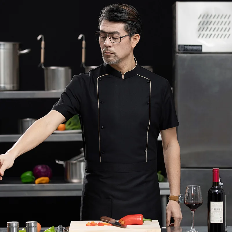 Veste de Chef d'été, uniforme de Restaurant, chemise de cuisine à manches courtes, Costume de serveur de restauration d'hôtel, salopette de boulangerie Logo personnalisé