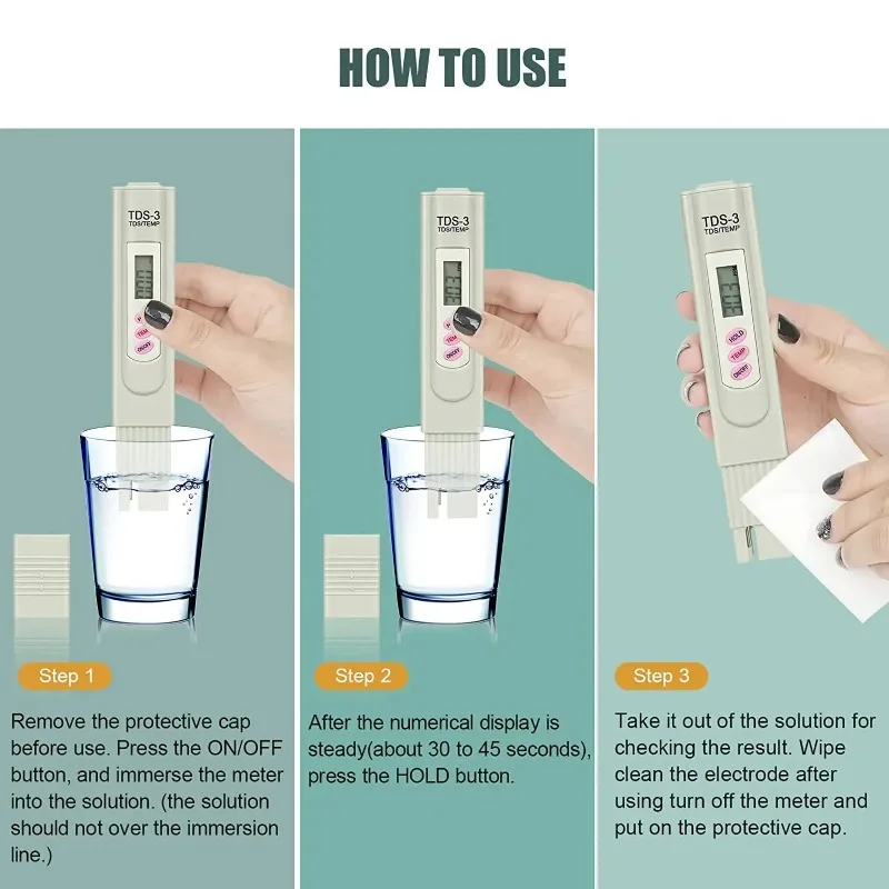 

TDS Water Quality Tester Pen 3 Keys Temperature Test Digital TDS Meter with Paper Box Packaging