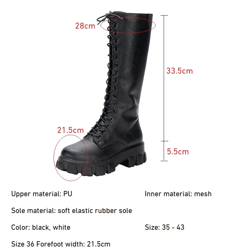 Women\'s Mid Calf Boots Padded Shoes Knee High Winter Sneakers Punk Style Military Casual White Black 2023 Lucury Platform Woman