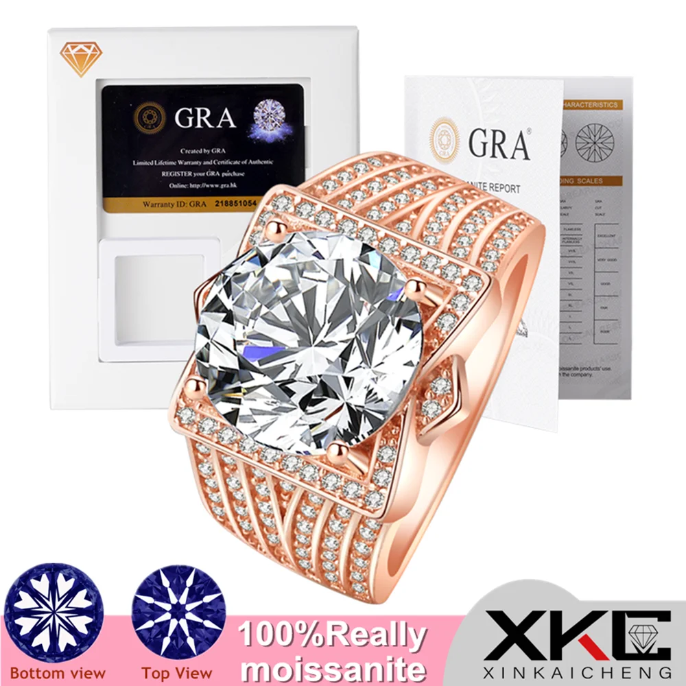 GRA moissanite ring for women and men business extravagance five-carat micro-studded star-studded zircon platinum-plated rose go