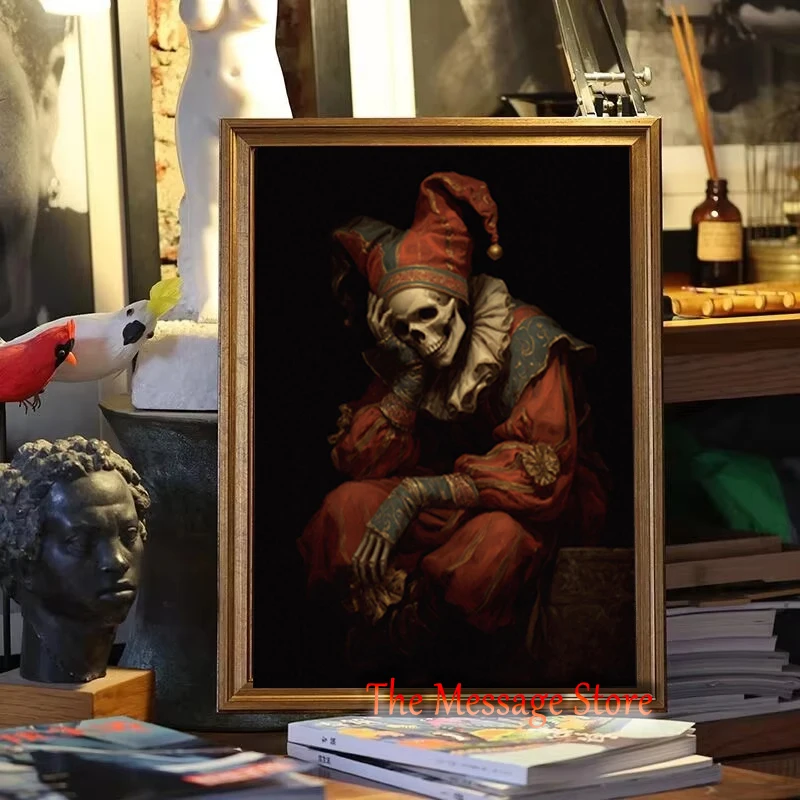 القوطية الهيكل العظمي المهرج صورة عصر النهضة الظلام الأكاديمية الفن الميت جوكر المشارك حائط لوح رسم صور ديكور المنزل Rrom