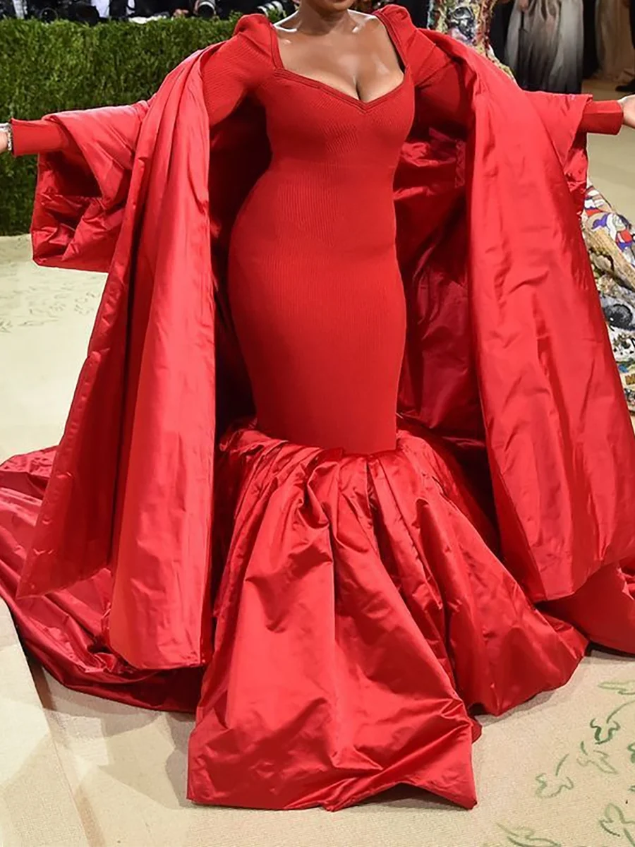 

Элегантное милое красное плиссированное вечернее платье русалки с длинными рукавами и длинными рукавами, платье знаменитости на заказ