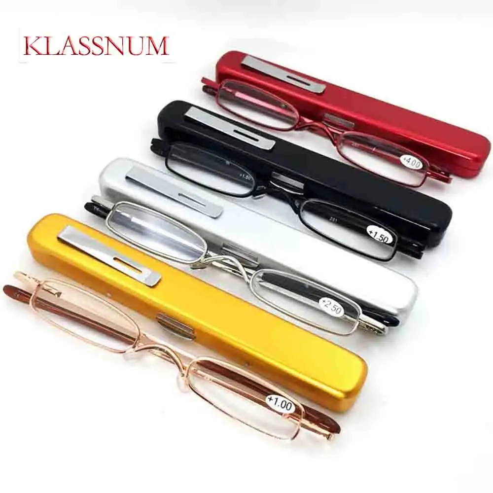 Reading Glasses Women Men Ultra-light Portable Mini Reading Glasses with Pen Tube Case HD Prescription Glasses Diopter Plus 2.5